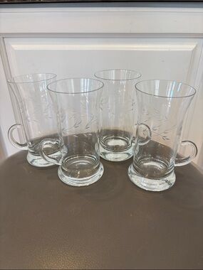 Princess House Clear Etched Glass Irish Coffee Mugs - Set of 4